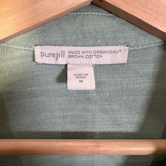 Pure Jill Organic women’s Cotton Sage Green Button Up Collared Shirt Jacket Sz M - Picture 2 of 9